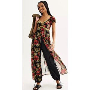 SO Juniors‎ Floral Flyaway Sheer Boho Maxi Peasant Dress S